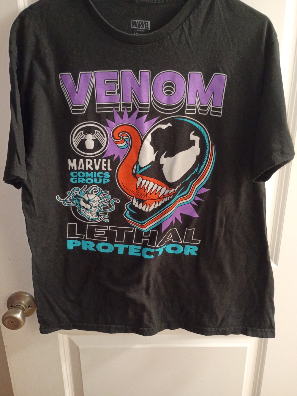 Marvel Venom Black T‑Shirt with Purple, Teal, Red and White Graphics